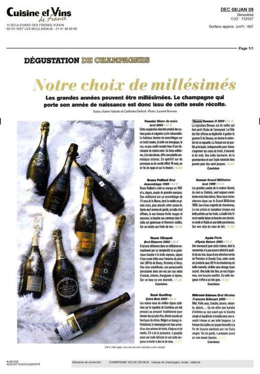 CUISINE ET VINS DE FRANCE DÉC. 2008 - JAN. 2009 - NOTRE CHOIX DE MILLÉSIMÉS